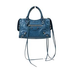 Balenciaga Leather Classic Small City Bag Navy Blue
